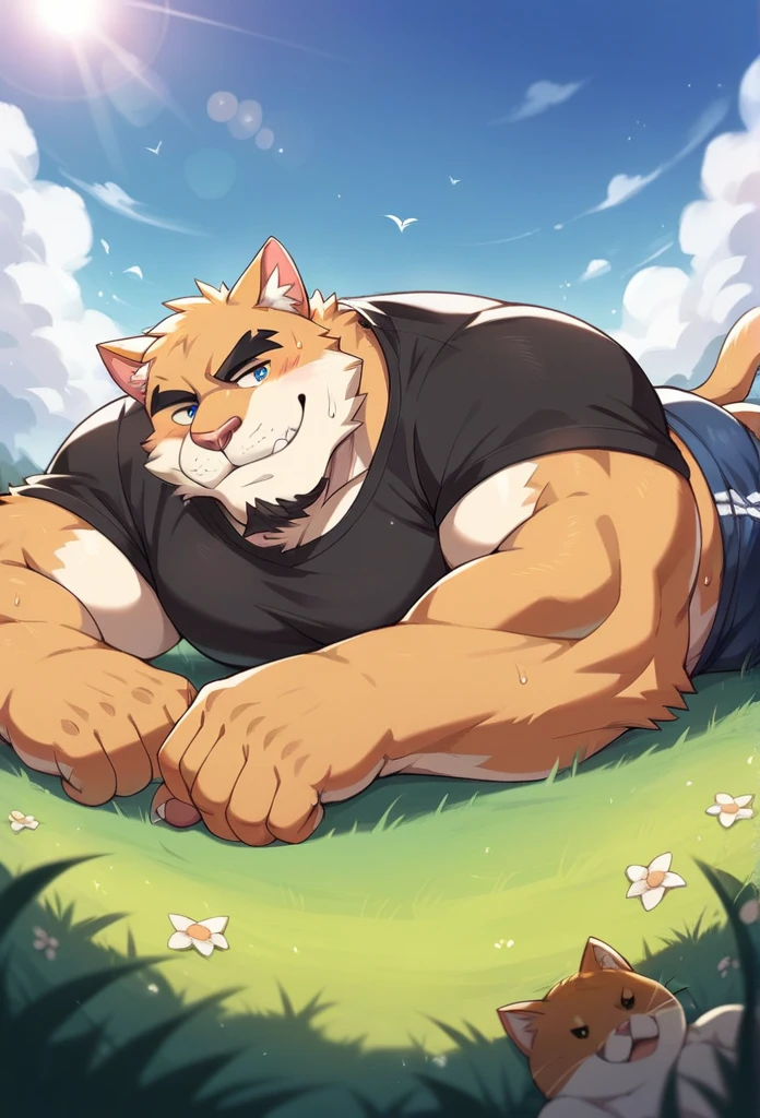 masterpiece，night，anthropomorphic bear，（（（white hair））），male，26 years old，thick eyebrows，Light-colored fur，Strong body，Large pecs，（（（nude））），in the bedroom，Lying in bed，dark night，light，sweating，shy，Emotional stress，looking towards the viewer，blush，excited，golden pupils，big eyes，Strong，Lying on the bed in the bedroom，Full body image，The sky is clouded over，cloudy day，green plants，desk lamp，double bed，（（（background：Bedroom 1.5））），（（（Detailed character description））），