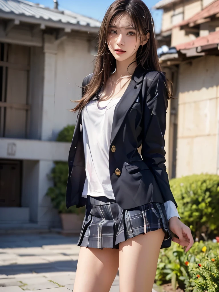 Japanese、young woman、suit 、Miniskirt、On all fours