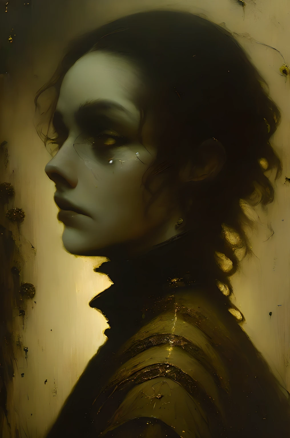 (Best Quality,hyperdetailed,ultra detailed,realist:1.2),pictorial, Oil painting art, detailed representation of a centipede with a human face, gloomy atmosphere, gloomy lighting, Soft lighting, art of Francisco Goya, creepy atmosphere, realist portrayal of centipedes, intricate details, Textured brushstroke, Somber color palette
