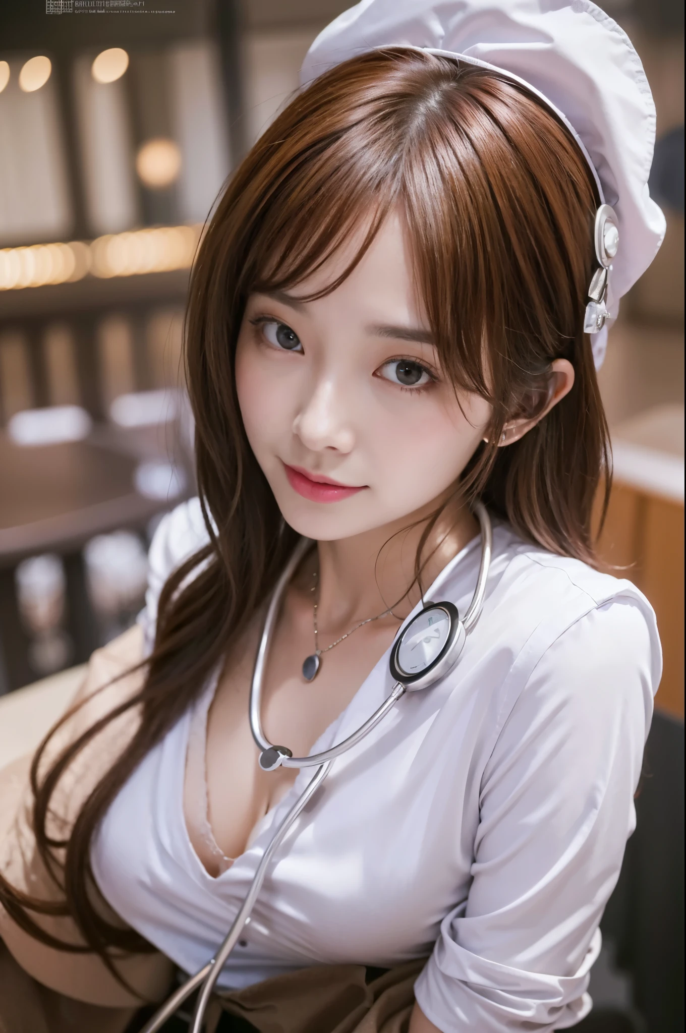 1girl,(background: Hospital),looking at viewer,photorealistic,realistic,solo,holding on syringe,Nurse,