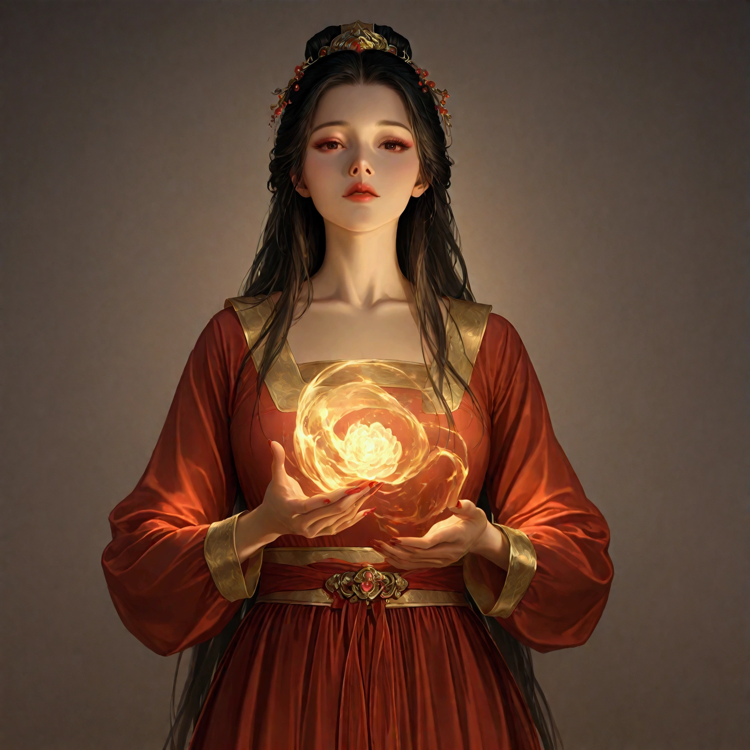 gufeng, guofeng, chinese clothes, hanfu, 1girl, solo, 
realistic, nail polish, standing, from viewer,  cowboy shot, 
masterpiece, best quality, realistic, 8k, official art, cinematic light, ultra high res, perfect female body, sharp focus, 
HDR, 8k, amazing quality, very aesthetic, absurdres, newest, (volumetric lighting), photorealistic, photo background, detailed skin, detailed eyes, detailed hair, fantasy,