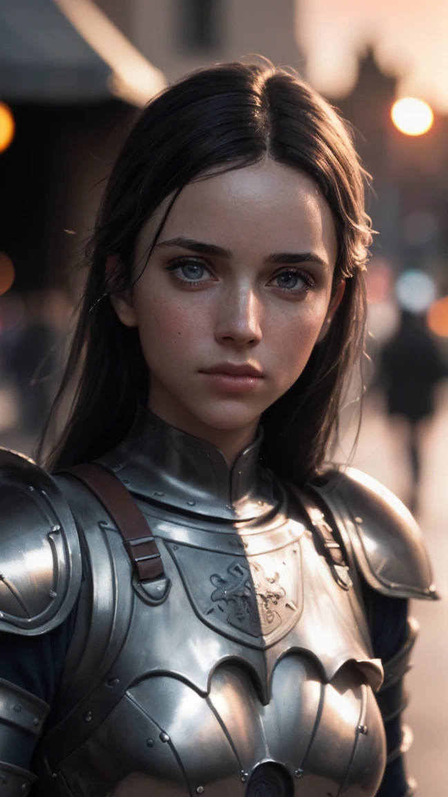 (masterpiece), (extremely intricate:1.3), (realistic), portrait of a girl, the most beautiful in the world, (medieval armor), metal reflections, upper body, outdoors, intense sunlight, far away castle, professional photograph of a stunning woman detailed, sharp focus, dramatic, award winning, cinematic lighting, octane render  unreal engine,  volumetrics dtx, (film grain, blurry background, blurry foreground, bokeh, depth of field, sunset, motion blur:1.3), chainmail