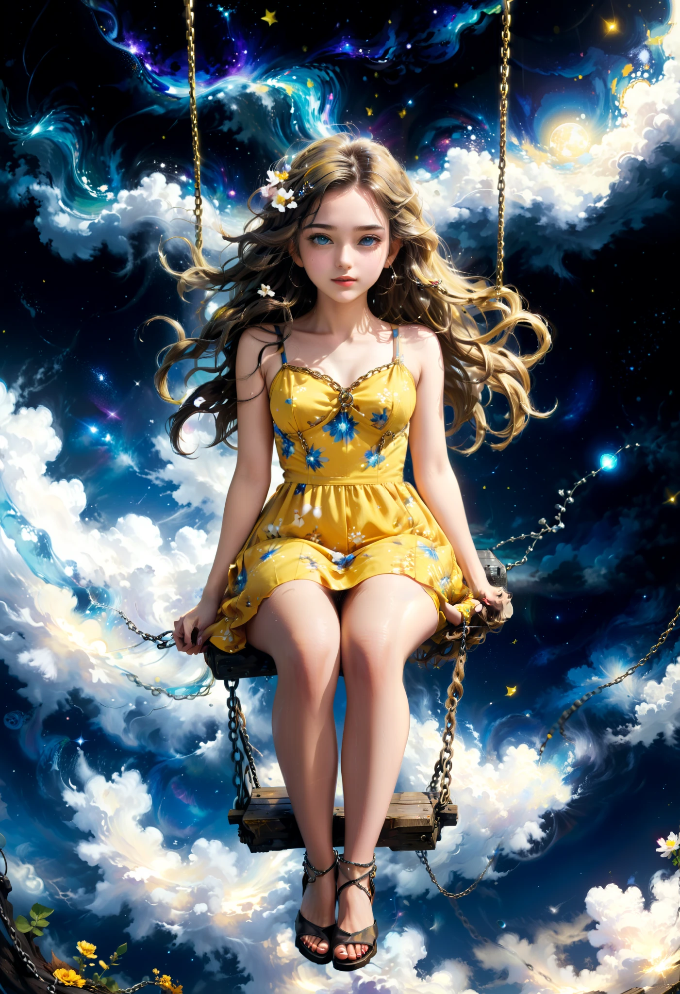 A girl sitting on a giant ice cream, which is adorned with vibrant colors, delightful frosting, and rainbow sprinkles. She holds an oversized waffle cone,shimmering candies. Floating around her are some small balloons, each tied to a petite candy. The scene is filled with sweetness and joy, showcasing the girl's happiness and the enchanting fusion of her imagination and a fantastical world,fantasy, high contrast, ink strokes, explosions, over exposure, purple and red tone impression , abstract, ((watercolor painting by John Berkey and Jeremy Mann )) brush strokes, negative space,