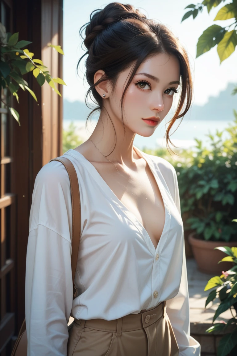 ((best quality, 8k, masterpiece: 1.3)), 1 girl, Slim Abs Beauty: 1.3, (Casual hairstyle, big breasts: 1.2), skirt: 1.1, The face is super delicate, beautiful eyes, double eyelids, Smile, Home, whole body, dynamic angle, close up, CPL filter, blurred background, Bokeh, blue hour，Naked trench (huge breasts:1.2),wet skin（（rogue））Cool atmosphere
