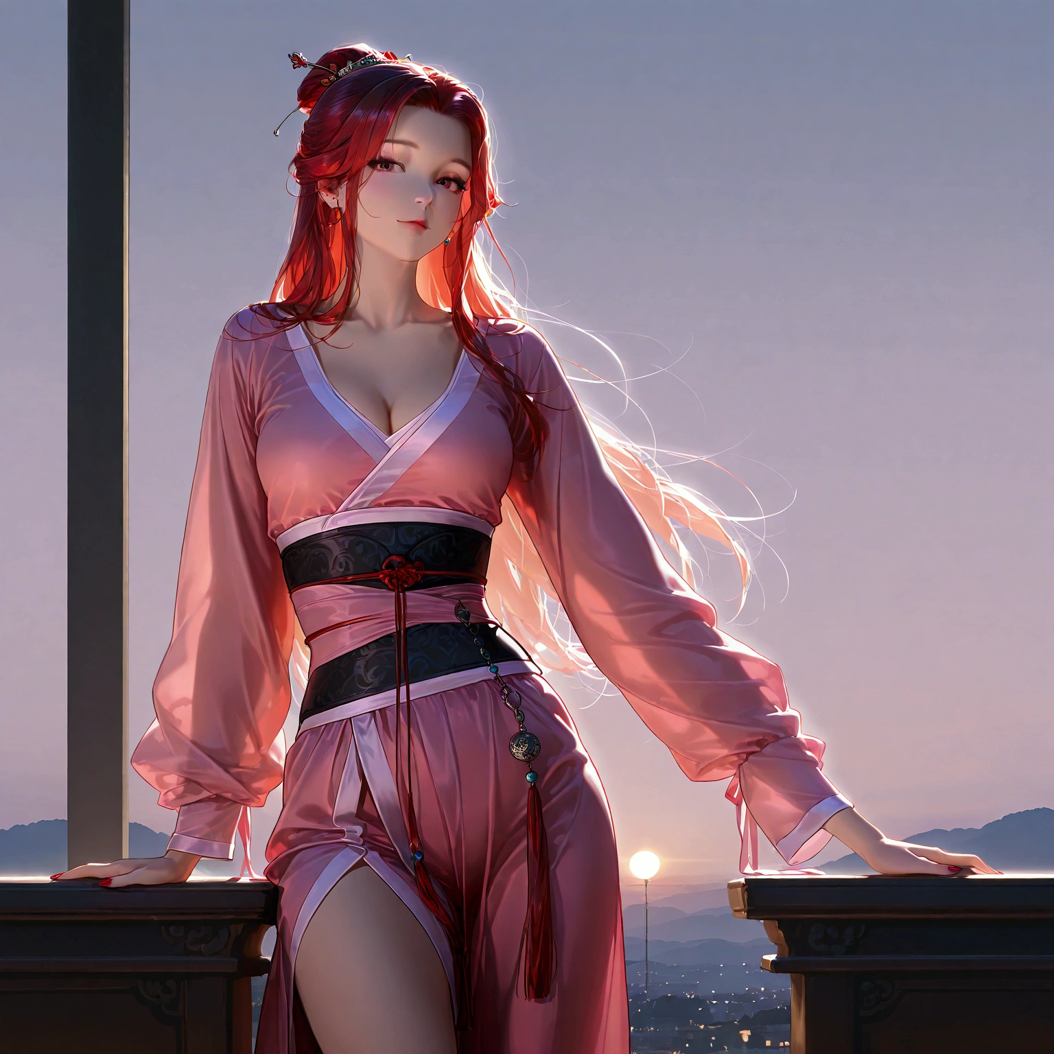 gufeng, guofeng, chinese clothes, pink hanfu, 1girl, solo, nail polish, from viewer,  cowboy shot, 
masterpiece, best quality, realistic, 8k, official art, cinematic light, ultra high res, perfect female body, sharp focus, 
HDR, 8k, amazing quality, very aesthetic, absurdres, newest, (volumetric lighting), photorealistic, photo background, detailed skin, detailed eyes, detailed hair, fantasy,