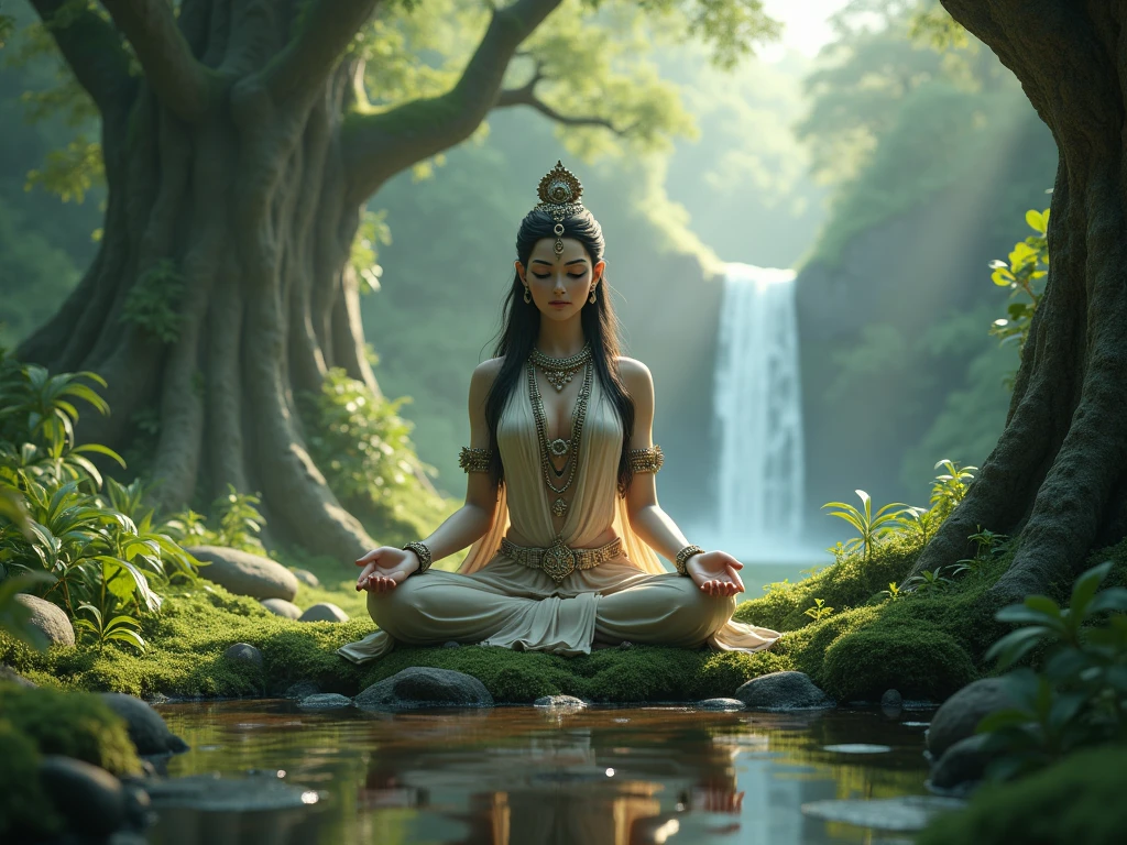Small sherabali ma made of water and stone with beautiful temple and forest