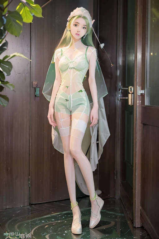 Girl posing for photo (light pastel green bra: 1.7) And (cotton see-through white shorts: 1.8), arms behind her back, (Full body, Full body: 1.9),  slim figure, Petite bust, Slim Girl Model, 16-year-old female model, Gold wire glasses,Super live-action quality images,Surreal photos,Almost completely naked,Wearing almost nothing,Korean Idol,Korea person,Korea person 美少女,Detailed expression of facial skin,Light cotton underwear,,Russian Korean,Very white skin,No pants, very small hip,school courtyard hallway, Slender body, slender leg,My heart flutters,Thin leg,Small buttocks,