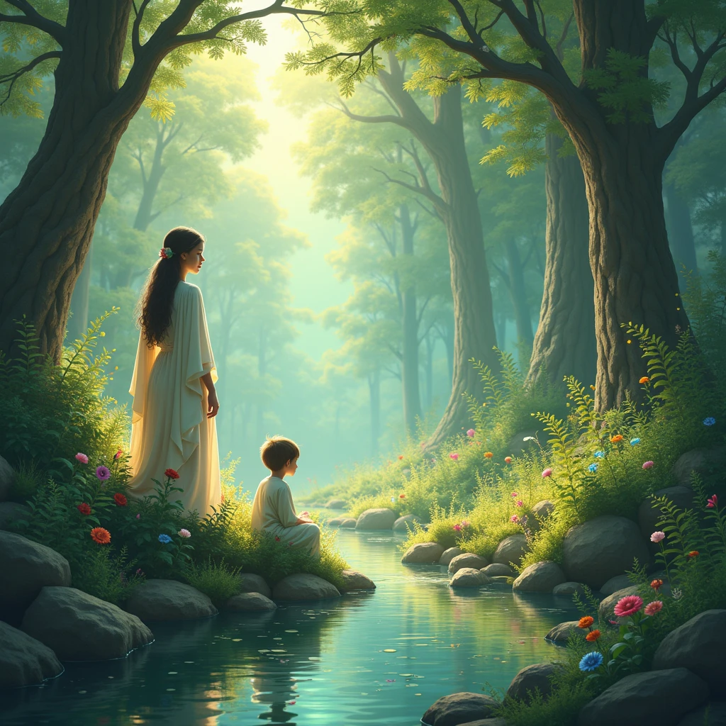 After washing her hands and feet in the pond, Puri looked into the pond and saw a boy walking over the pond.