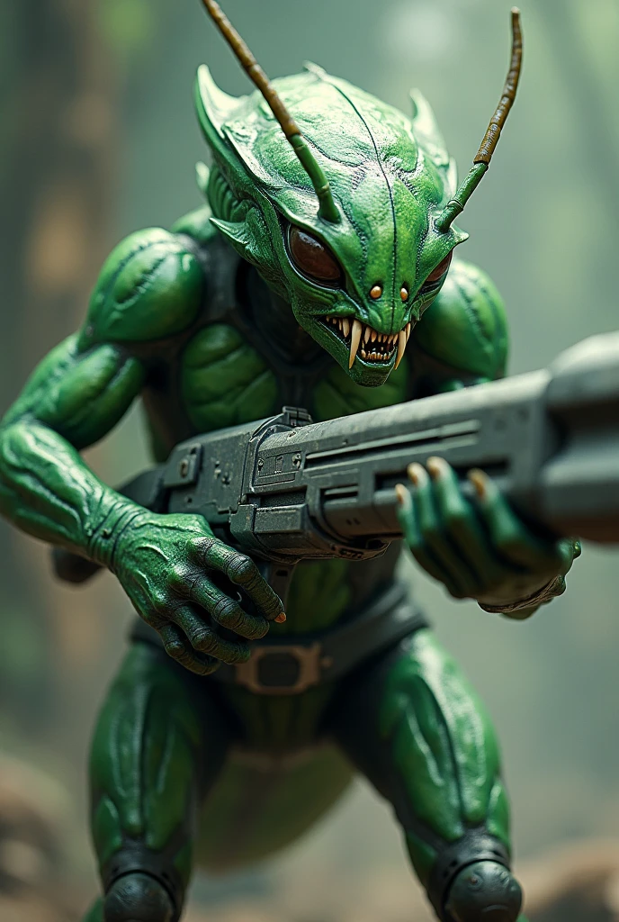 a highly detailed alien with a square skull helmet, green skin,very square shape face. and antennae, hyper realistic, 8k, photorealistic, cinematic lighting, dramatic pose, intricate details, sharp focus, award winning digital art, vibrant colors, dynamic composition
