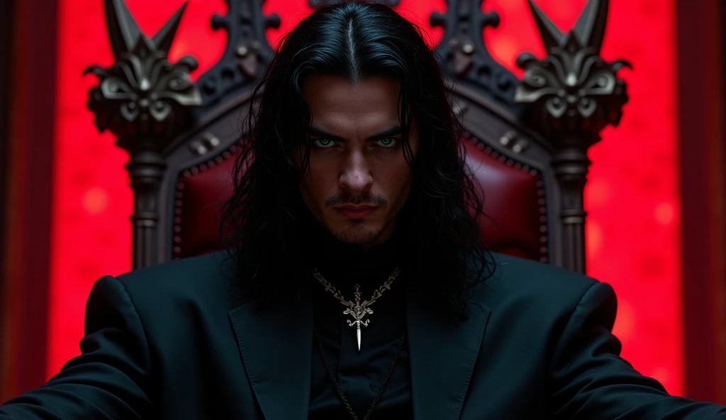 rhysand acotar, RAW Photos,black light, dark hair , rhysand, sarcastic brunette, dark surroundings, Dark masterpiece, homem fair brown-skinned, sitting in a throne, throne with thorns, black roses, man black clothes black, posing photo, black witchcraft, red geometric shiny background, full body size, Eastern fantasy theme, Neon green eyes, underworld, cold stare, Dark clothes, long and tight, fair brown-skinned, color classification, dark illustration, extreme quality, Radiant, extremely detaild, Face ultra detailed, ultra hd 8k, ultradigitality, mythical, black lightning, Conceital Art Portrait of Greg Rutkowski, artgerm, hyperdetailed, intricately detailed Gothic art, dark gothic fantasy style, triadic colors, Fantastic, intricate-detail, opening screen, colors complementary, fantasy concept art, 8K resolution, masterpiece of gothic deviantart, Heavy strokes, soft lighting, Surrealism