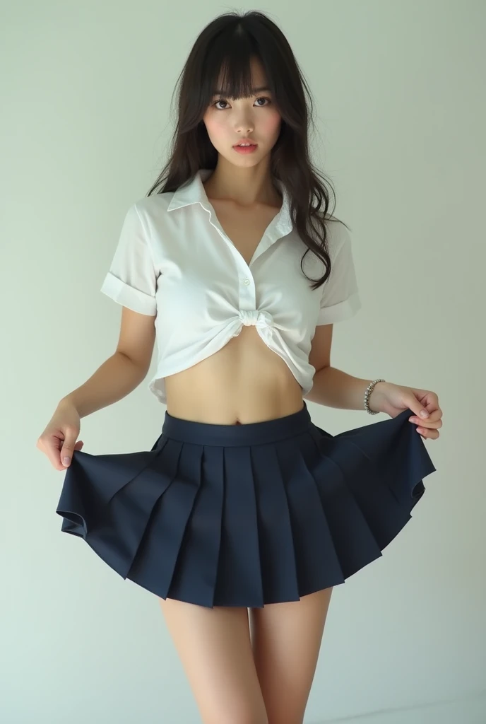 beste-Qualit、masterpiece、1 little girl、A slender、Smaller chest、Summer uniform、hyperdetailed face、Detailed eye、二重まぶた、pleatedskirt、full bodyesbian、without background、Beautiful abs