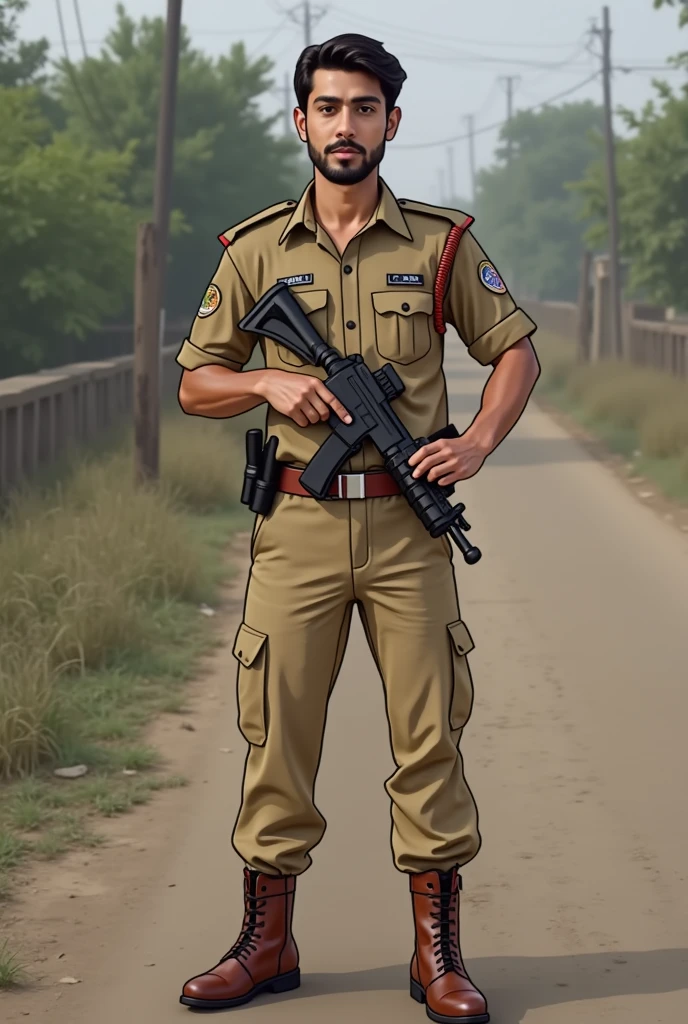 Create for me an image of a light brown policeman looking at the photo --auto --s2