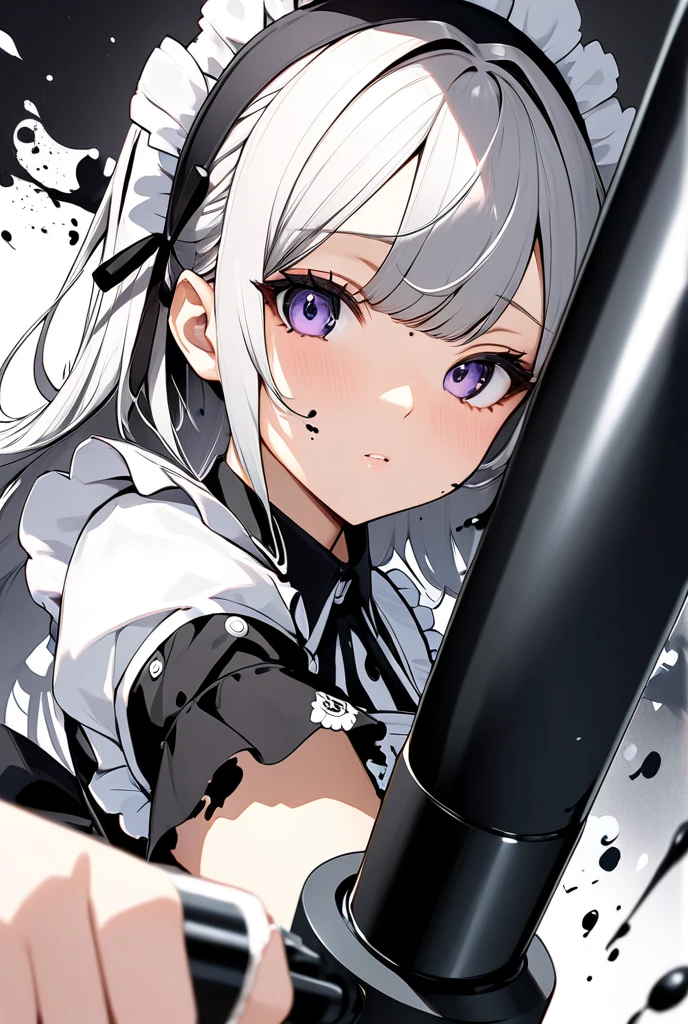Young girl with grey hair, ((fringed and curly hair)),((curly short twintail)), curly hair ,(red eyes),, ((small bushy eyebrows)), wearing gothic lolita clothing, lolicon , to school, bored eyes, bored face, girl sucking penis cum bubbling out her mouth, in a street, girl giving a deepthroat blowjob to male, multiple vignettes
