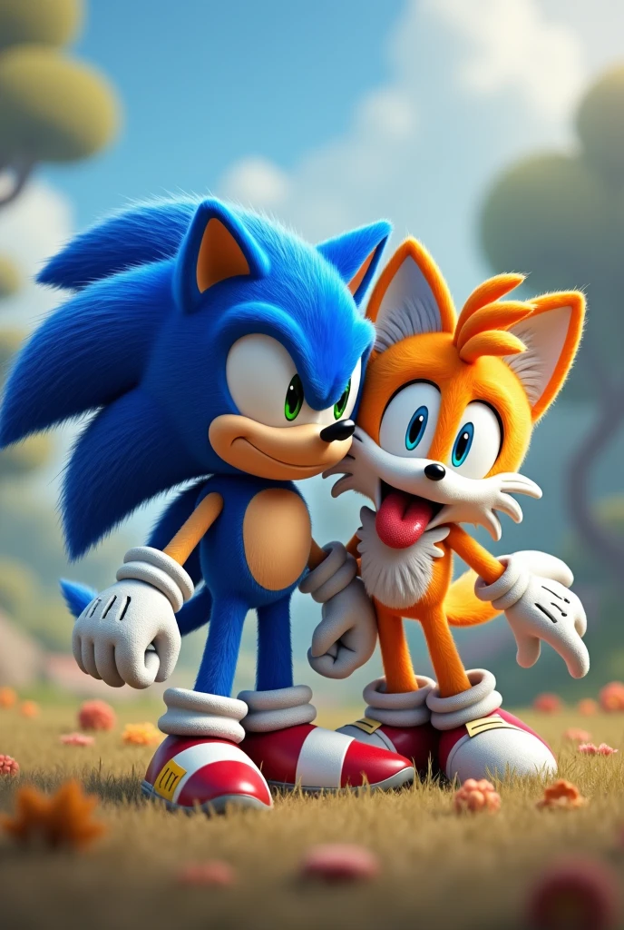 Tails kiss sonic with tongue