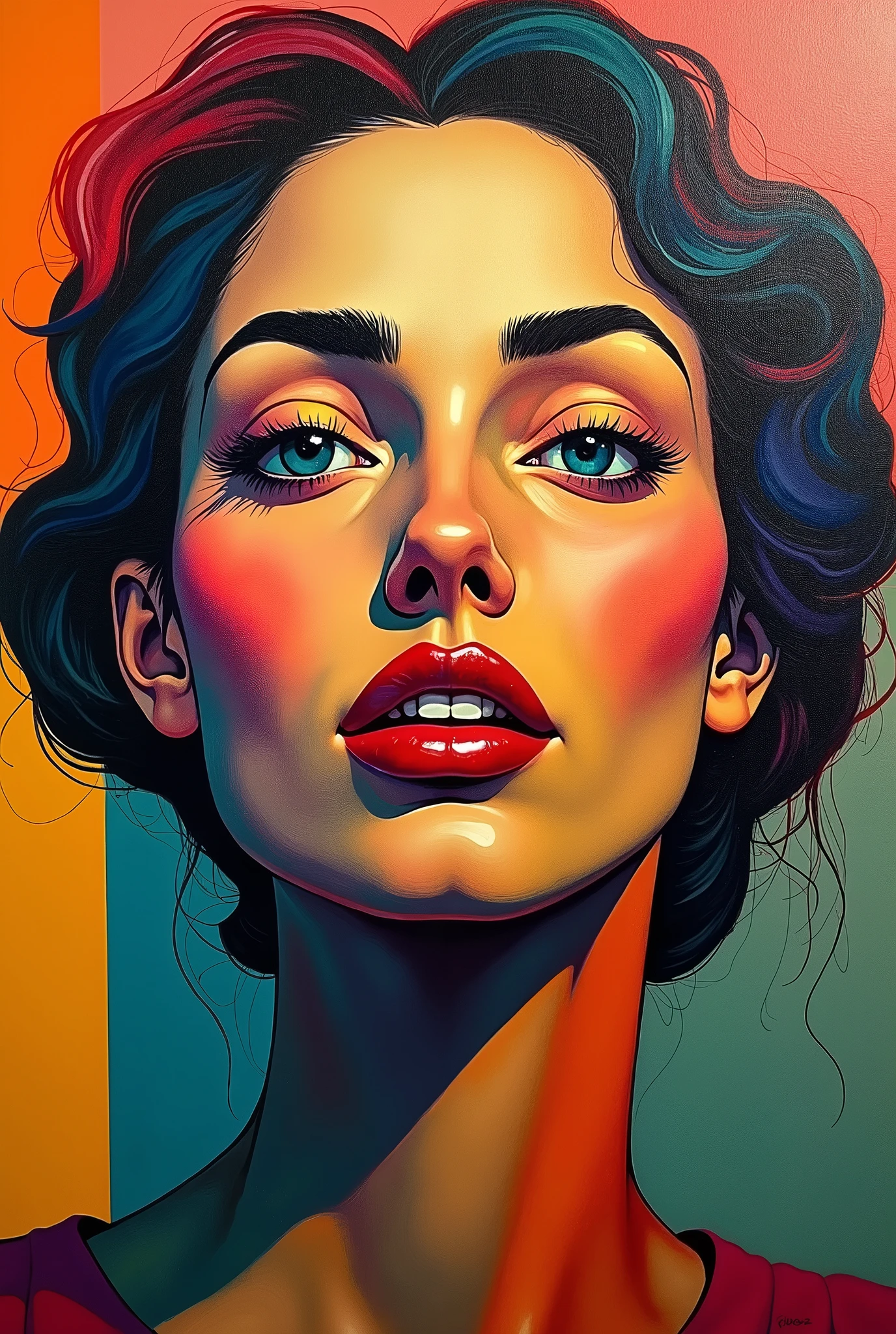  a cubist portrait of a woman ,   photorealistic  ,  very detailed, Painting A&#39;oil,  des formes geometrical complexes , vivid contrasting colors ,  dynamic composition,  an impressive emotional expression,   better aesthetics  ,   surrealistic atmosphere  ,  masterpiece 