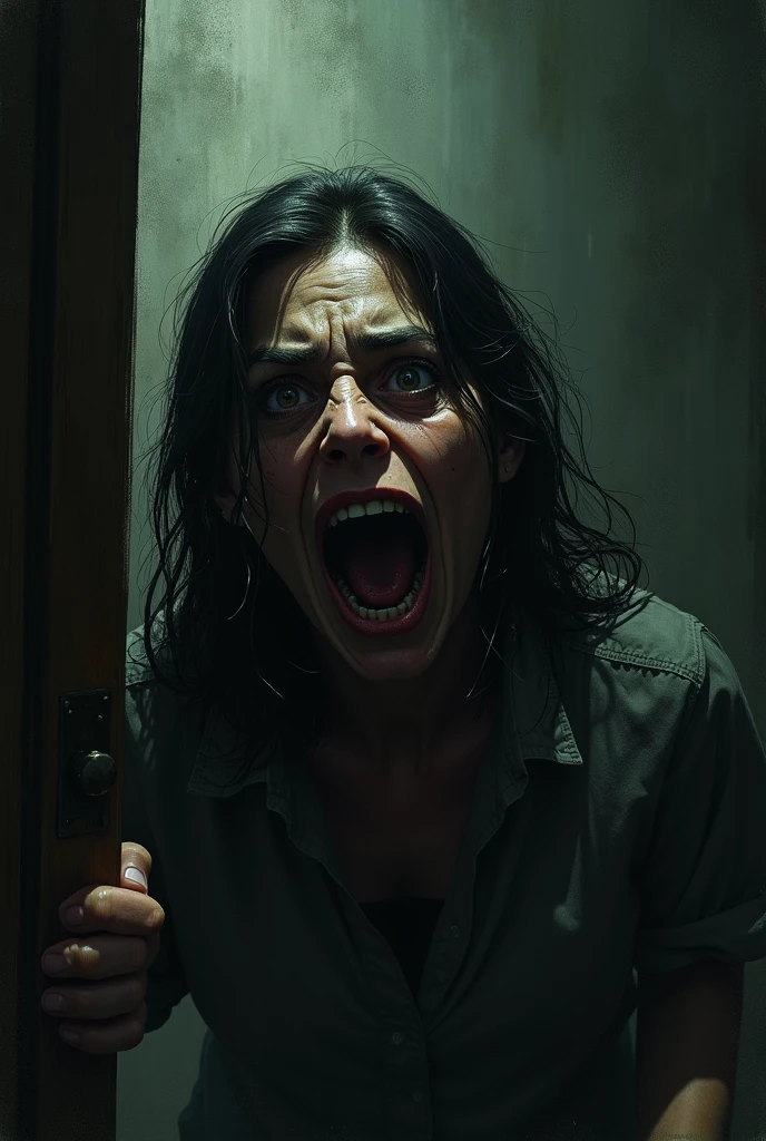 Take 8: Final Reaction

Framing: Close-up of MINA's reaction to seeing what's in the closet. Her scream and expression of horror.
action: MINA screams and the camera cuts abruptly or fades to black.