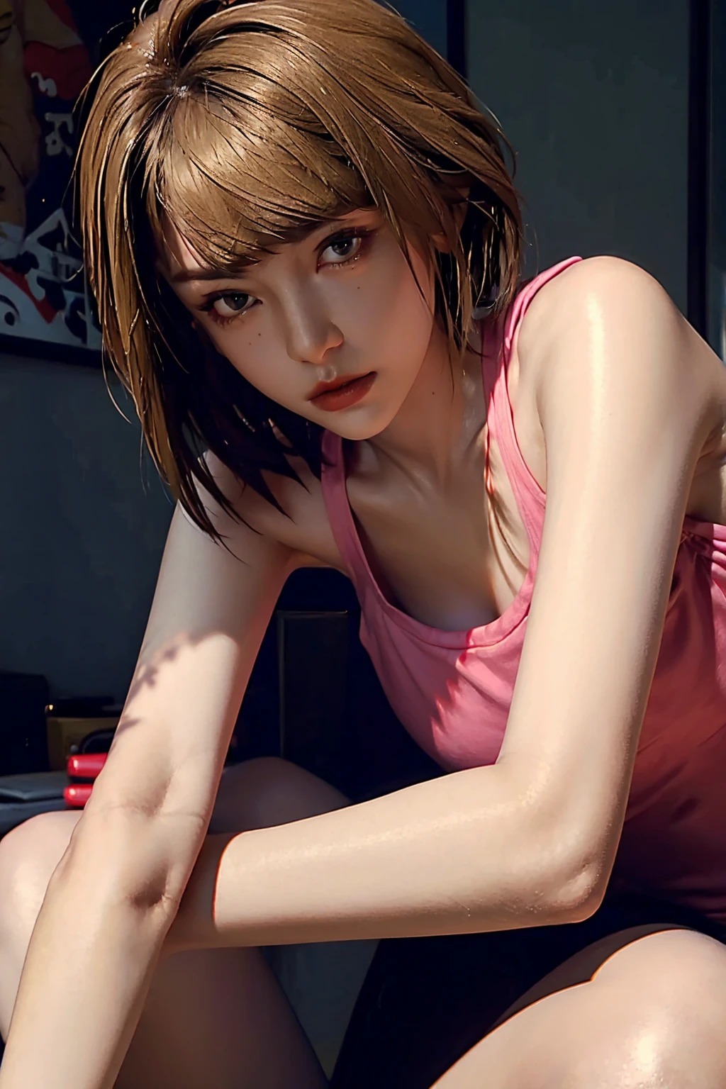 Maxine Caulfield looking at viewer with her half-lidded eyes, seductive pose, HD, 4k, 8k, 16k, HDR, UHD, QHD, masterpiece, brilliant, lustful eyes