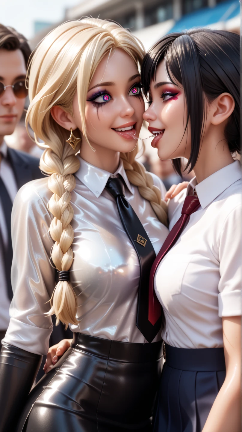 2 Beautiful Girls, black and white hair, the kiss, , big breasts, big ass, Slim waist, disturbance, school, On the desk