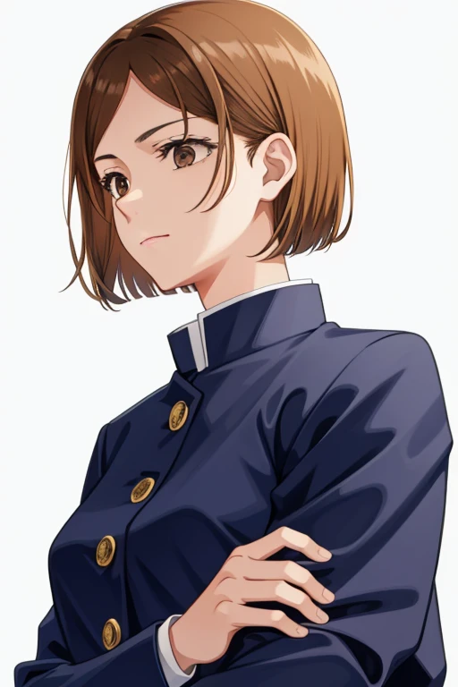 kugisaki-nobara, Closed mouth, Brown eyes, School uniform, Short hair, Jacket, Upper body, 1girl in, Lips, Brown hair, Solo