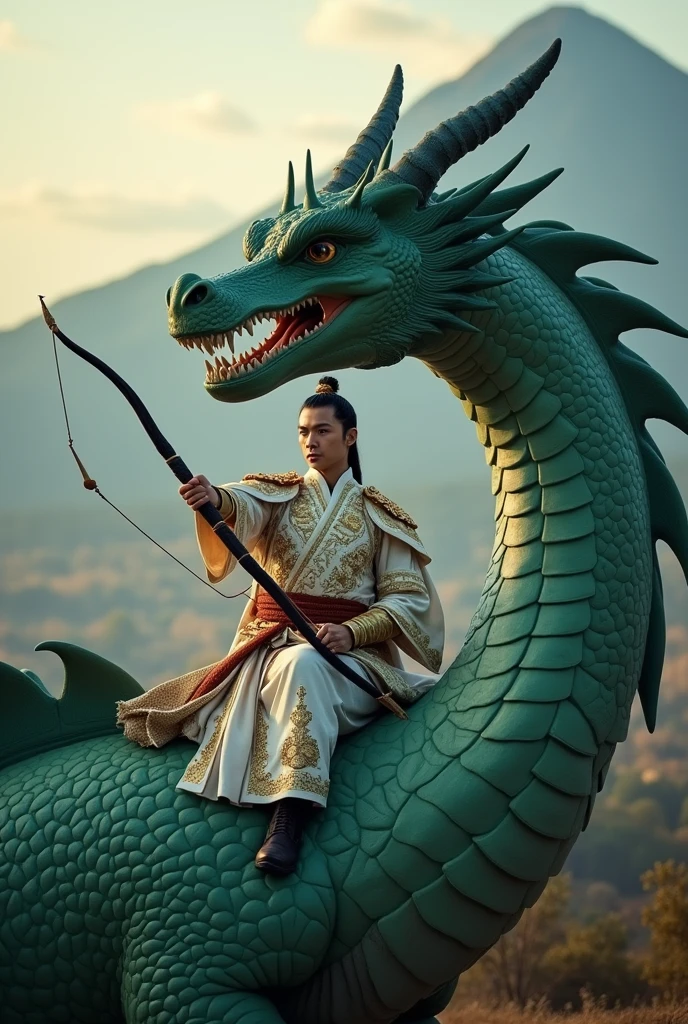 highres, 8k, absurdres, realistic, looking at viewer, male_focus, ocean, sideview, (riding on a loong), loong, holding, (fulu:1.3), sword_finger, white hair, dark sky, dark,
1boy, (Master_Gau:1.5), (black_headwear:1.2), hat, solo, cowboy shot, full body robe, yellow robe,
<lora:Master_Gau-000003:0.45>, <lora:riding_a:0.5> , <lora:loong2-000015:0.65> loong,