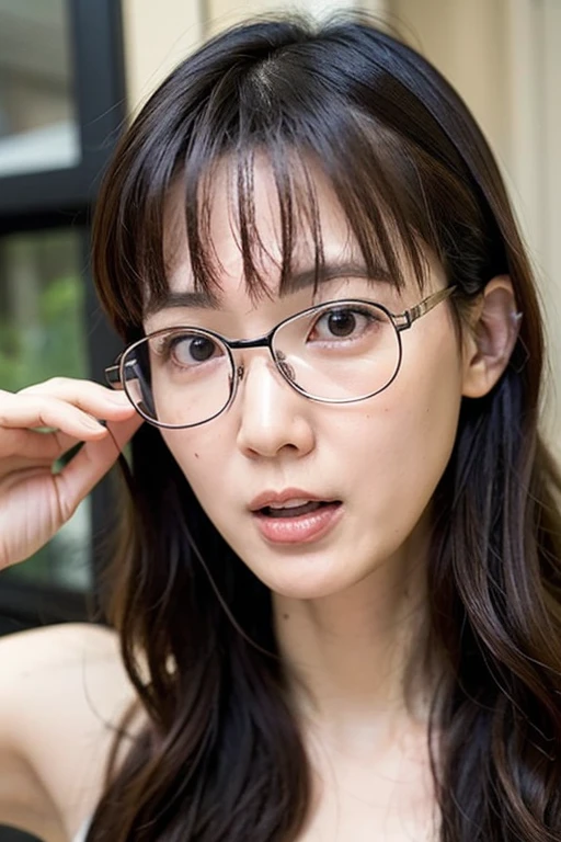 Many wrinkles, Surprised face、 wide open mouth:1.4、Best quality,masterpiece,ultra high res,photorealistic,1girl,pool,dynamic pose, leather swim wear,((Glasses:1.3))、 (((25years old:1.3)))、full body shot:1.4,very too much small eyes、Watch viewers、Very slender :1.6、Eyes are close:1.2、 Big Breasts 、
No tear bags:1.5、(((Pale skin)))、
bangs, Very slender 、((Glasses:1.3))、Very thin face、Thin Nose、Very high nose、Very very narrow eyes、Thin lips、 (long hair, Long curly hair:1.6、 thin bangs )、No cheekbones,very narrow eyes、The corners of the eyes are raised,very small face、