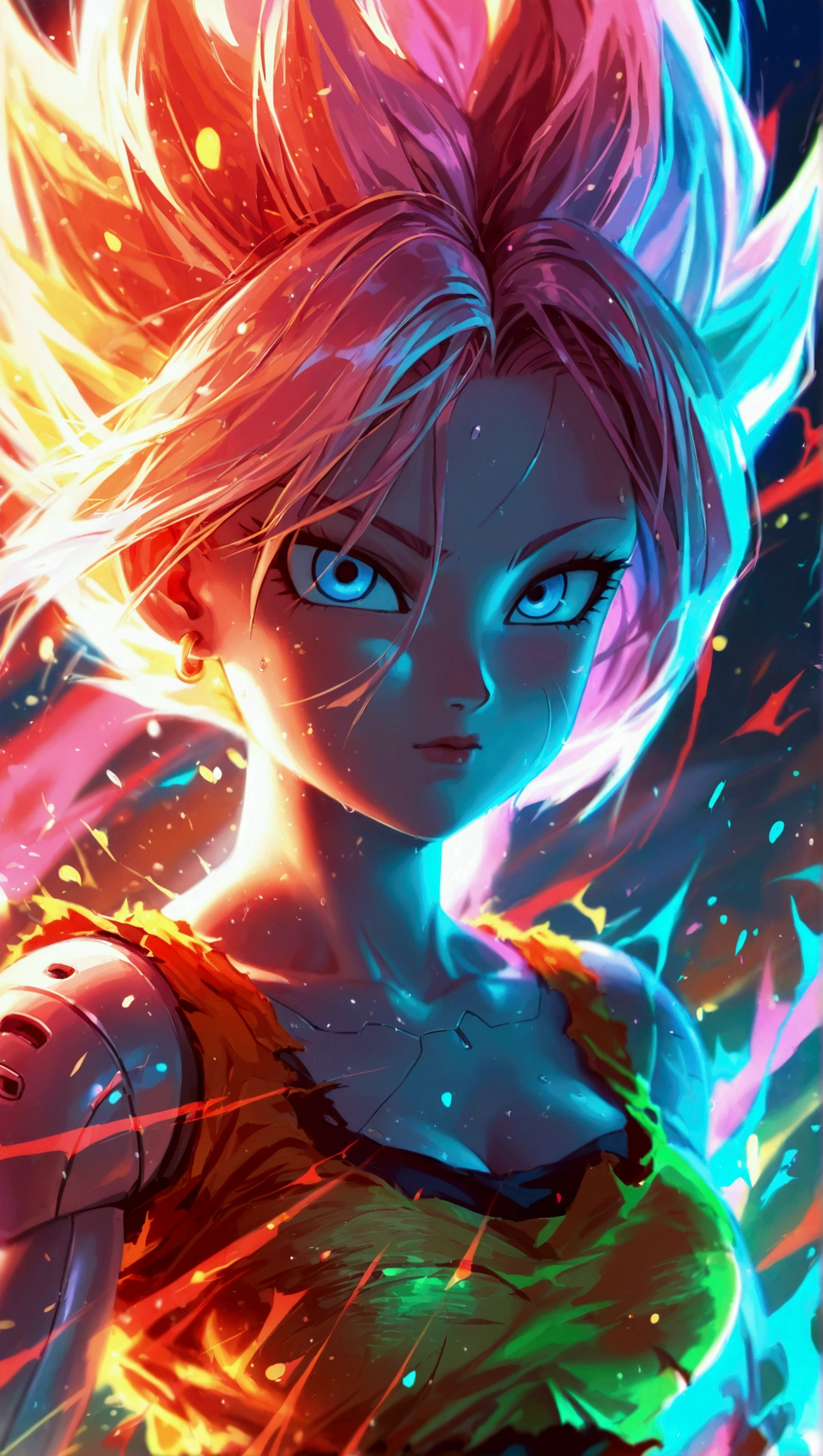 Android 18, dragonball,  transforming into super saiyajin ,nice colours, rage