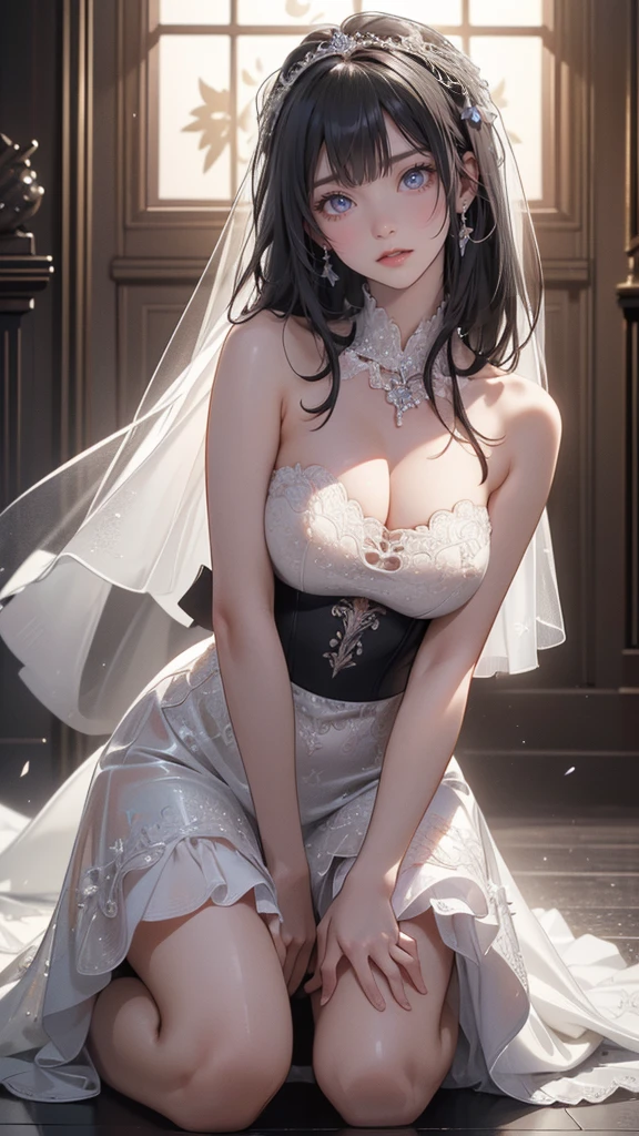 Full body, (random porn pose),(Highest image quality,(8k),ultra-realistic,best quality, Short black hair, high quality, high definition, high quality texture,high detail, beautiful detailed,fine detailed,extremely detailed cg,detailed texture,a realistic representation of the face,masterpiece,Sense of presence), Black wedding dress, wedding room, wedding building