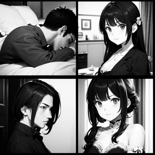  black and white,((4 scenes )),