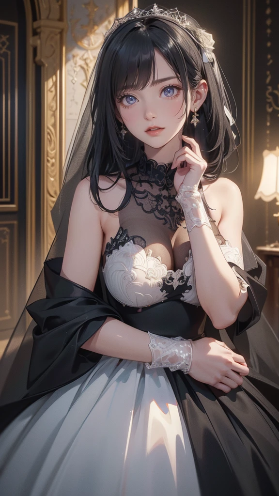 Full body, (random porn pose),(Highest image quality,(8k),ultra-realistic,best quality, Short black hair, high quality, high definition, high quality texture,high detail, beautiful detailed,fine detailed,extremely detailed cg,detailed texture,a realistic representation of the face,masterpiece,Sense of presence), Black wedding dress, wedding room, wedding building