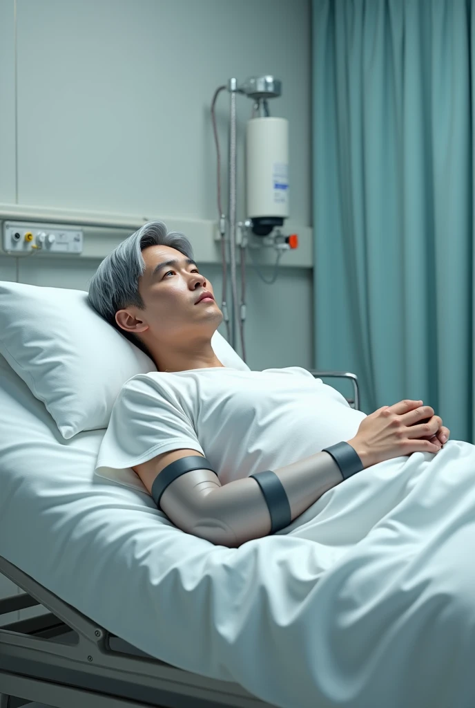 1boy、Handsome Men、Japanese male, 、Completely naked、Full nudity、erection、Huge penis、Highest quality、Realistic、beautiful、Sad look、MRI scan at the hospital、Arms above head、A nurse in a white coat next to me