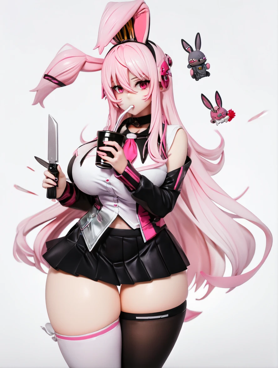 Cute sexy girl, Pink hair, A bunny girl, Ultra photo realsisim, Detailed lighting, anime big breast, Possessed ,gigantic cleavage breasts,strong muscle