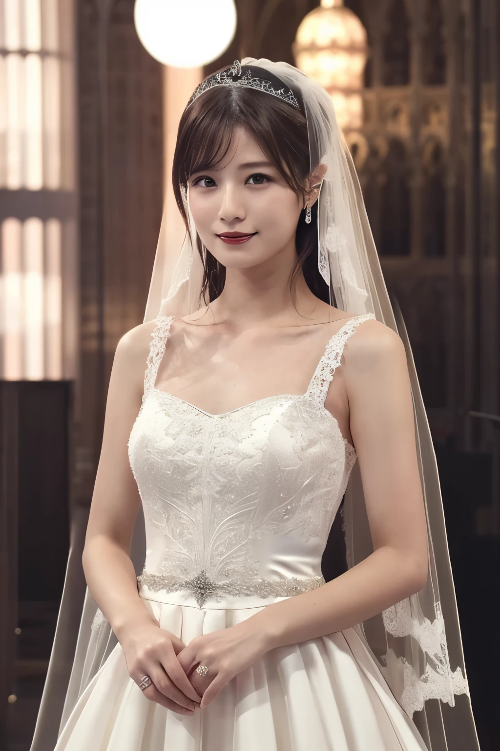 1 girl, ( wear a wedding dress:1.3), (Veil), very beautiful portrait of a Japanese idol,
( RAW photo, top quality ), ( realistic , realistic :1.4), (masterpiece),
Very Delicate and Beautiful , very detailed, 2k wallpaper, amazing, finely, very detailed CG Unity 8K wallpaper, very detailed, High Definition , Soft light,
Girl with Beautiful Details Showing Her Side Chest , very detailed目と顔, Beautiful and Refined Nose, beautiful beautiful eyes under the sun, movie lighting,
(のwhole bodyのシルエット:1.3), (It stands in a gothic cathedral:1.3), ( Stained Glass ), (whole body), (Transmits light), (Dark screen:1.5),
Perfect Anatomy , slender body, small breasts