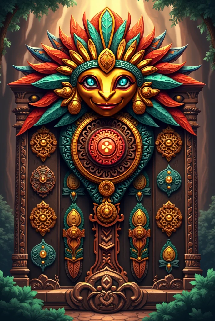 Emphasis on 2D,Hand-painted feel,METAL EDGE CONCISE AZTEC STYLE SLOT GAME UI BUTTONS AND INTERACTIVE BUTTONS AND MENU UI,complex,totem