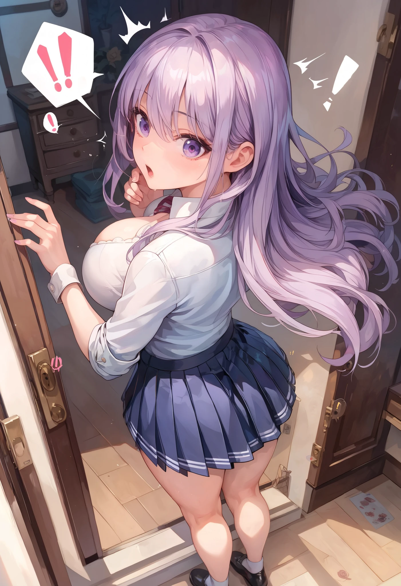 nsfw:3,purple hair,crying ,skirt lift:2,panties,Peeing