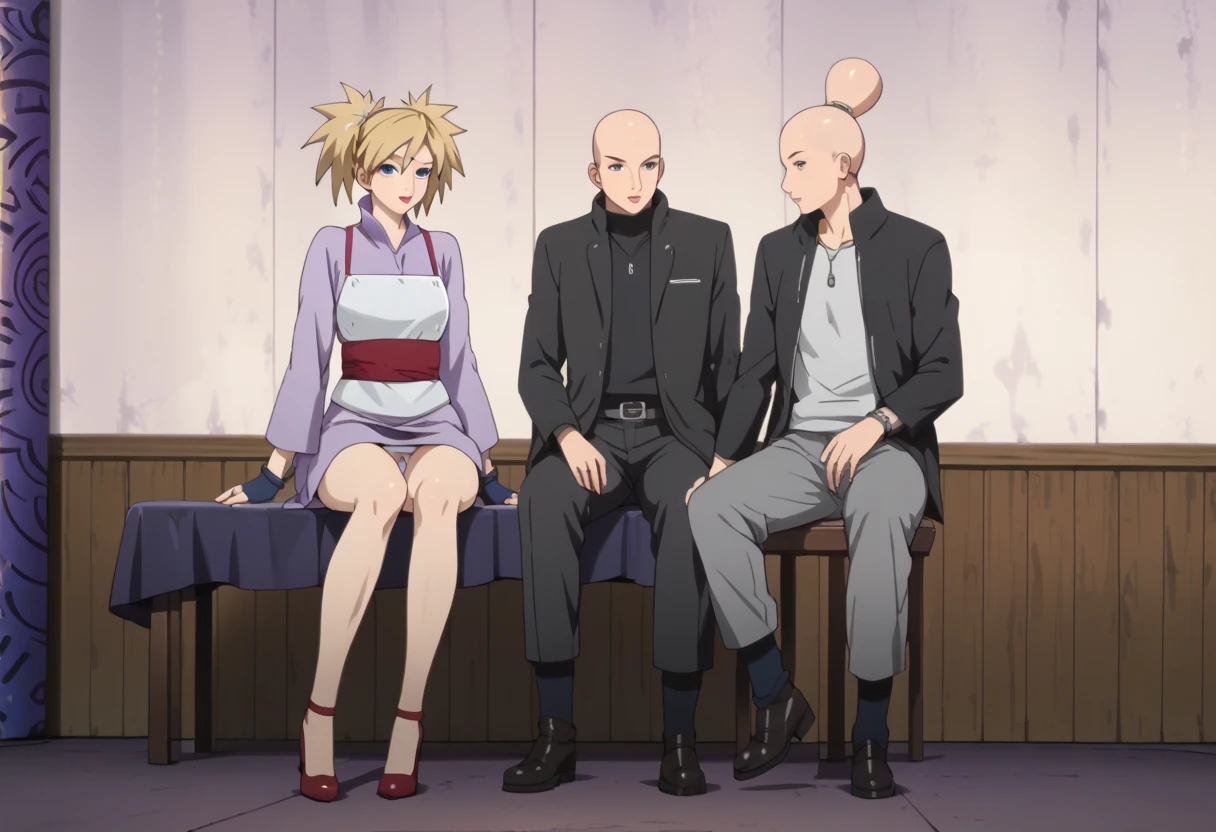 score_9, score_8_up, score_7_up, source_anime, standing, panties down, virgin pussy, beautiful legs, beautiful body, TemariNS, miniskirt, beautiful legs, sexy legs, couple focus, 1boy, 1girl, anime screencap, sitting, 1boy,bald boy, bigger male, bald male, 