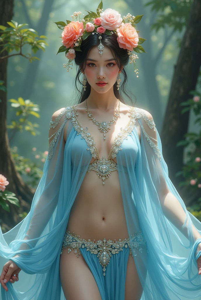 Random posture, 
(raw photo,8k,photorealistic:1.3),(masterpiece, best quality),  (from below), 35mm shot, looking at viewer, highres, 
((a girl, solo)) , (detailed beautiful face, beautiful detailed pink eyes,  detailed perfect skin), 
((flat chest)), high ponytail contorted, eyes visible through hair, (blush), wet hair,
sitting, white|black kimono, topless, (leg crossed) , arms behind back, water, hair ornament, lace trim,