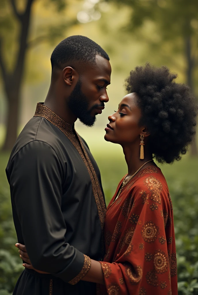 frican woman hgiving her husband kiss