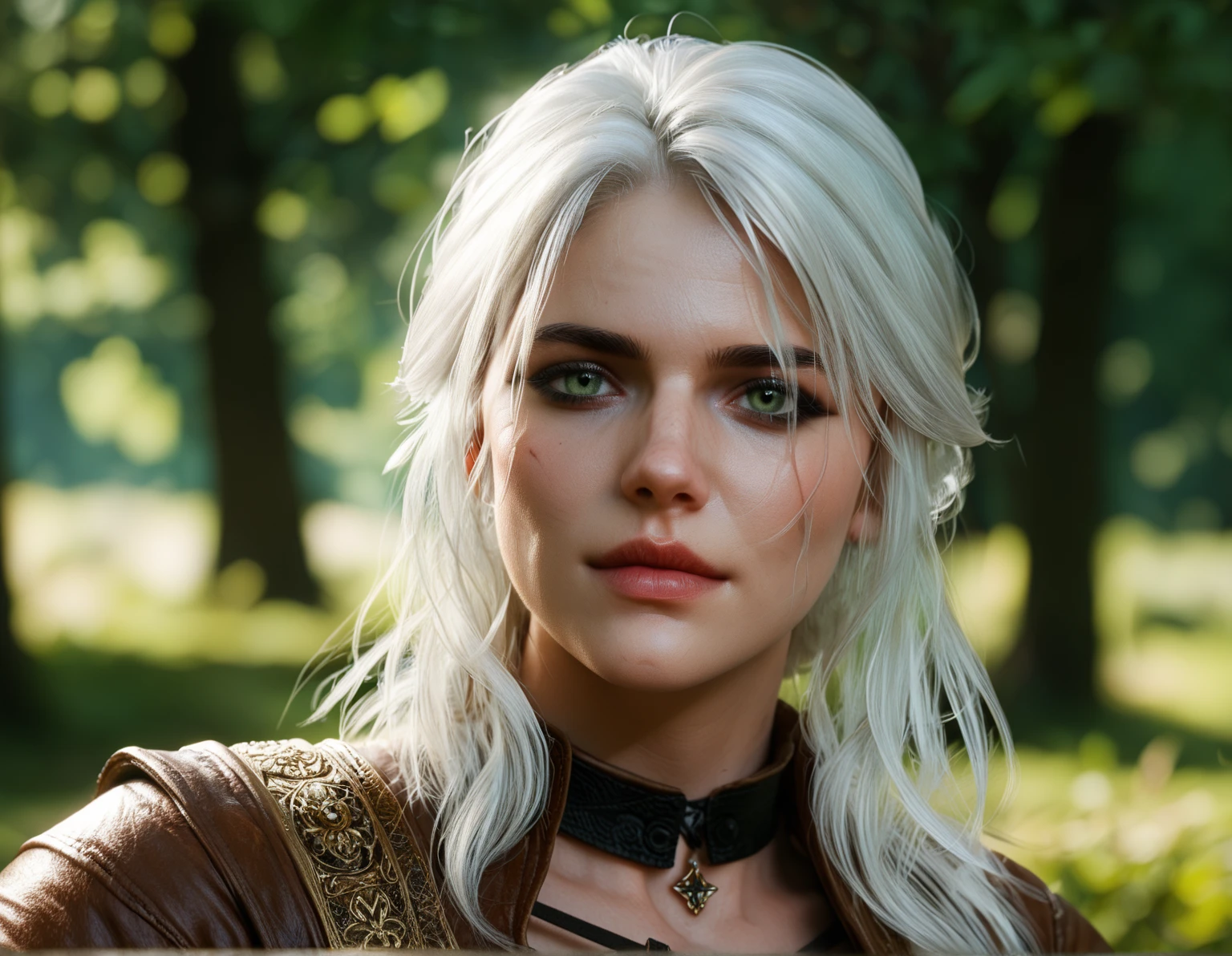 Ciri, white hair, (best quality, Ultra-detailed), (realistic:1.37), beautiful and detailed face, Ultra-realistic texture, Delicate face, long-lasting colors. high definition, 8k.