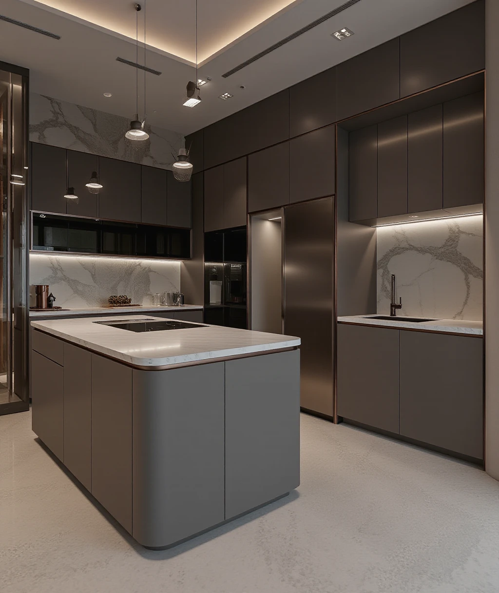 HDRI panoramic view of TOK, a modern kitchen, color grey and black