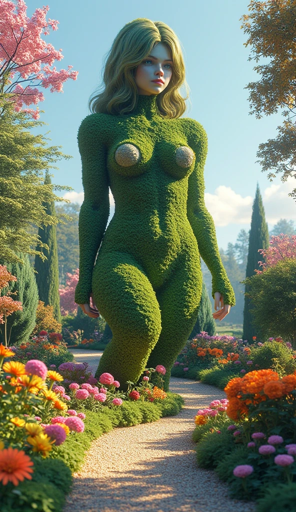 (best quality, 128k,highres,masterpiece:1.2),ultra-detailed,(realistic,photorealistic,photo-realistic:1.37), ((masterpiece)) ((photography)) ((Highest quality))  an illustration of a whimsical and artistic topiary in a beautiful garden, composed of an object ((like a  huge woman's vagina and breasts)).  The scene is set in a serene garden, surrounded by colorful flowers, soft sunlight, and tranquil paths, creating a harmonious and enchanting atmosphere.