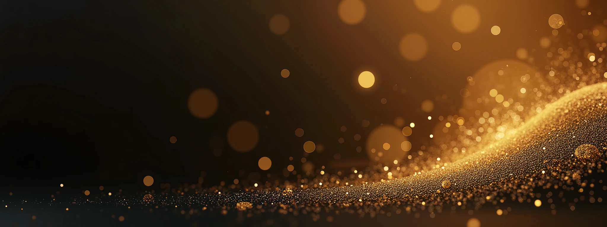 a luxurious New Year's Eve theme background , using deep black and gold gradients , with a glowing halo 、 soft golden glitter 、holiday colored paper。The atmosphere is gorgeous , with subtle bokeh effects 、 Dramatic lighting and a festive and elegant style 。