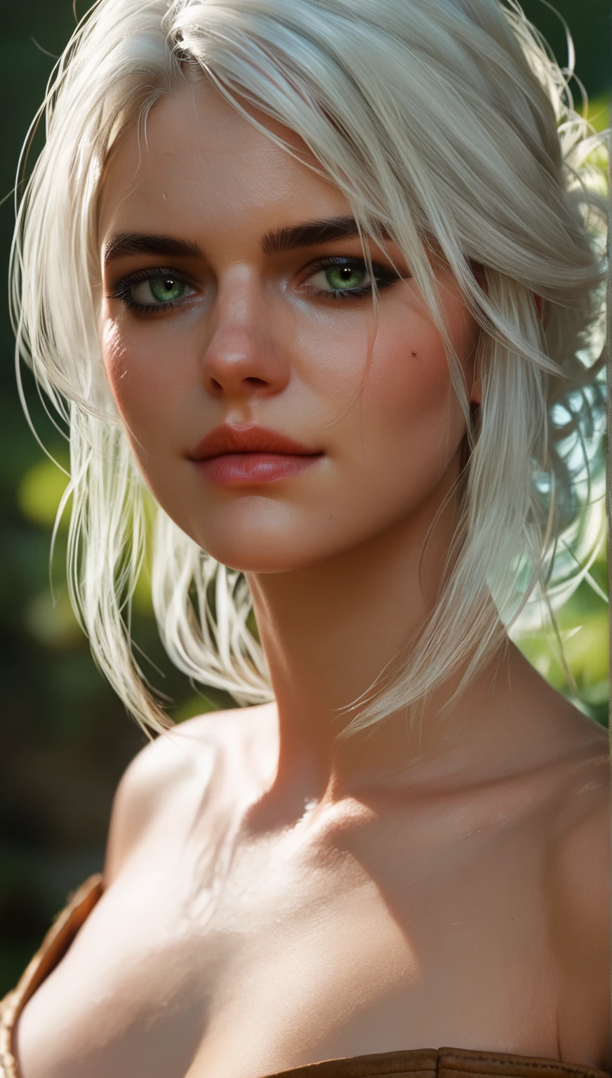 Ciri, white hair, (best quality, Ultra-detailed), (realistic:1.37), beautiful and detailed face, Ultra-realistic texture, Delicate face, long-lasting colors. high definition, 8k.