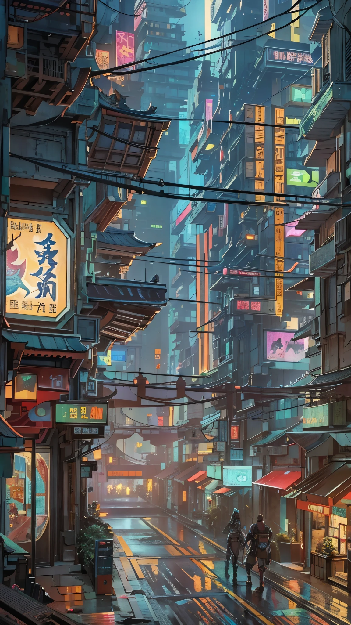  cyberpunk cities in sci-fi movies , Empty Streets,   knight , Chinoiserie architecture, Long-established store, Irregular, Circuit board, Wire,  complicated,  super detailed ,  realistic , hyper  realistic ,  High Quality , Highest,  super detailed ,  crazy detail ,  very detailed, Photo realistic , Epic epic , Highest品質, 32k --v 6