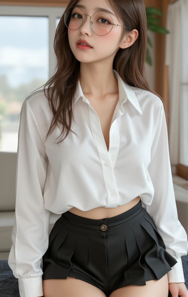 attractive young woman, (have a vaginal sex , Please insert penis into your pussy:1.2), Please lift up your skirt and insert penis:1.2, tie and shirt, short hair, (Beautiful face:1.1), Detailed eyes, luscious lips, (smokey eye makeup:0.85), (Moody lighting:1.2), depth of fields, Bokeh, 4K, nffsw. in door (by James C. Christensen:1.2|Jeremy Lipking:1.1).