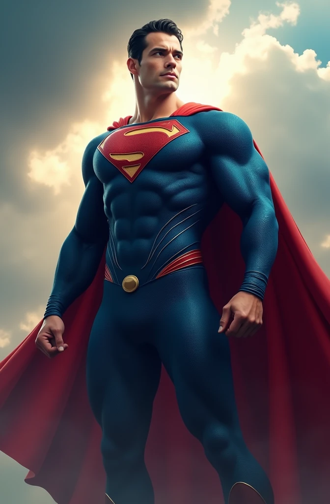 superman in a blue suit with a red cape and a red cape, justin hartley as superman, superman pose, superman, henry cavill!!!, superman costume, herry cavill, superhero body, super photo realistic, textless, fan art, super hero, henry cavill, nicholas cage as superman, superhero, dwayne johnson as superman, super photo-realistic, super photorealistic