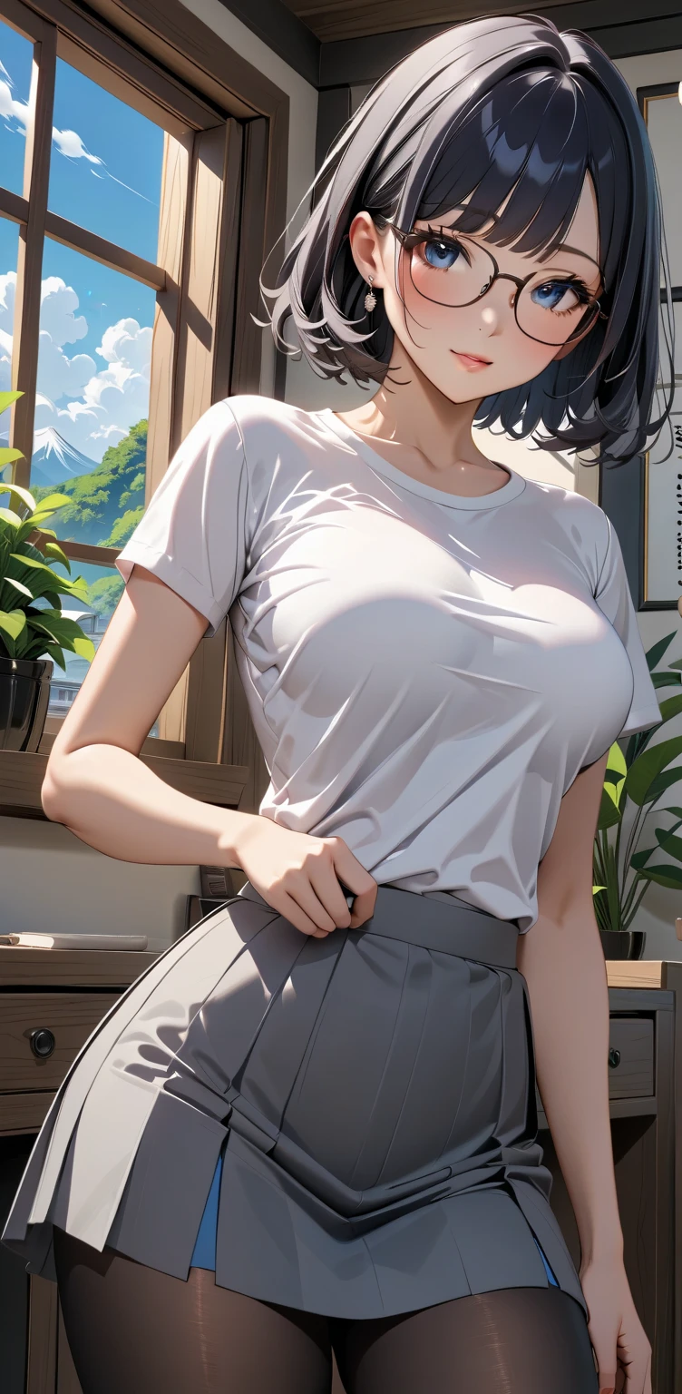 (8K, RAW Photos, 最high quality, masterpiece:1.2), high qualityのRAWカラー写真, Professional photo shoot, Cinematic Light, alone, (((young woman, Gal))), (Sharp features), (Small face), (Skin with attention to detail:1.2), clavicle, Cute face, beautiful appearance, Long eyelashes,Girl Turning Around, smile, (Black Hair, Very Short Hair), White T-shirt, Sporty shorts, gym, Confident attitude, Capture the happy moment, Artistic painting,Attractive thighs, sneakers:1.2, (Very nice touch:1.2),はにかんだsmile), Peaceful atmosphere, Oil painting style, Bright colors, (Are standing:1.5, gymのコート, Full body portrait), Smooth texture, Gazing Eyes, beautiful Skin, Shiny skin, ((Perfect Fingers, Five Fingers, Anatomically correct)), Background Blur, high quality, Surreal, ((Very detailed, photo shoot)),thin、showing her 、beautiful Abs、Sweaty、beautiful 、Cowboy Shot、Open shirt、beautiful腹筋、Small breasts、slender、show small breasts、I&#39;m sweating a lot、blush、show、Focus on the face、near