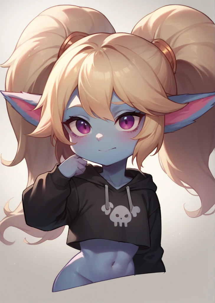 Poppy from league of legends,black crop top hoodie  , detailed,face,poppy,pfp,youtube profile picture,half body ,cute ,for profile picture on youtube