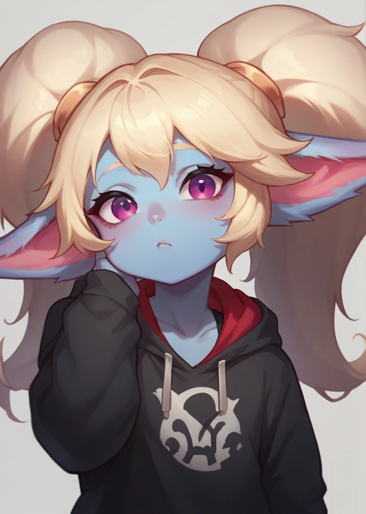 Poppy from league of legends,black crop top hoodie  , detailed,face,poppy,pfp,youtube profile picture,half body ,cute ,for profile picture on youtube ,full head 