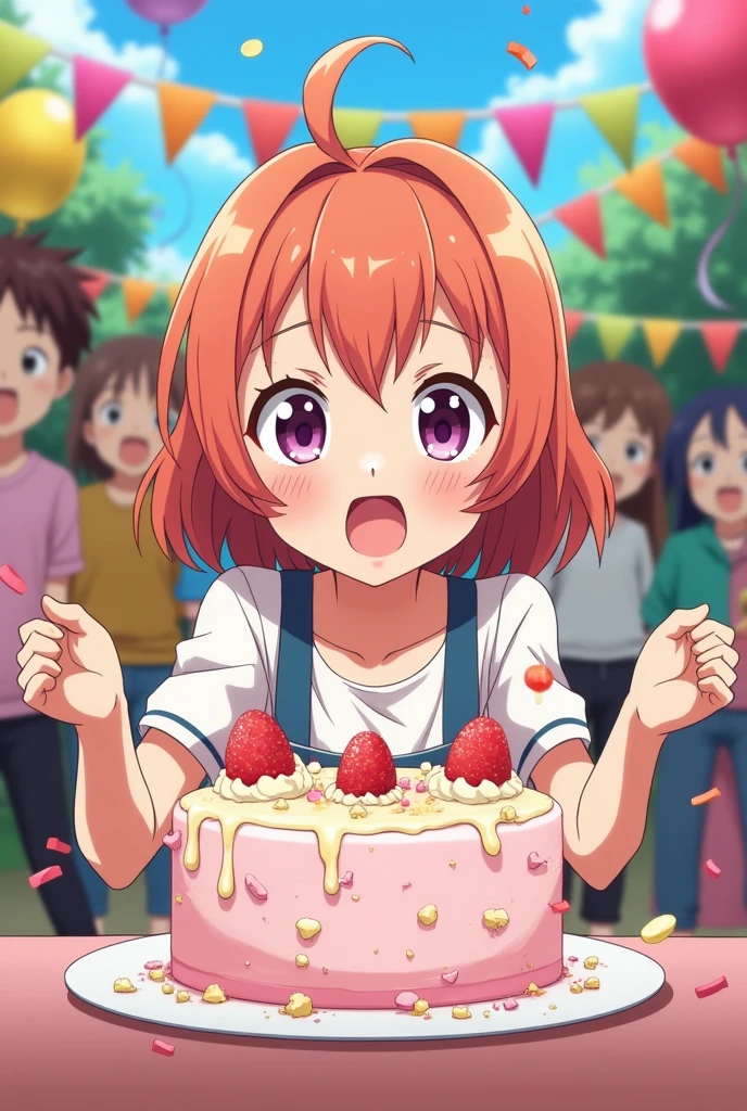 make a anime video of a girl birthday party hows cake is destroy 