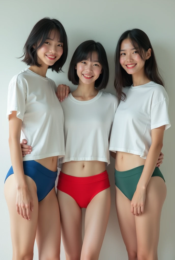 In town,((((Three Mature Women:1.8)))),Look at your audience with a smile,(Wearing a black jacket、Wearing panties),Cleavage,自然なshort hairー,Ultra-realistic,photograph,masterpiece, Highest quality, 8K, Official Art, RAWphotograph, Unbelievably absurd,Amazing beautiful woman, Amazingly cute face,Short sleeve, Gardenia, Viola Lace,45 years old, No makeup, Film Grain, chromatic aberration, Sharp focus, Face Light, Dynamic Lighting, Detailed eyes and face,short hair、White skin、 Background bokeh、Super slim thighs、Sweaty skin
